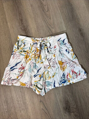 anko Floral High Waist Shorts White Multicolor Size US14 UK16